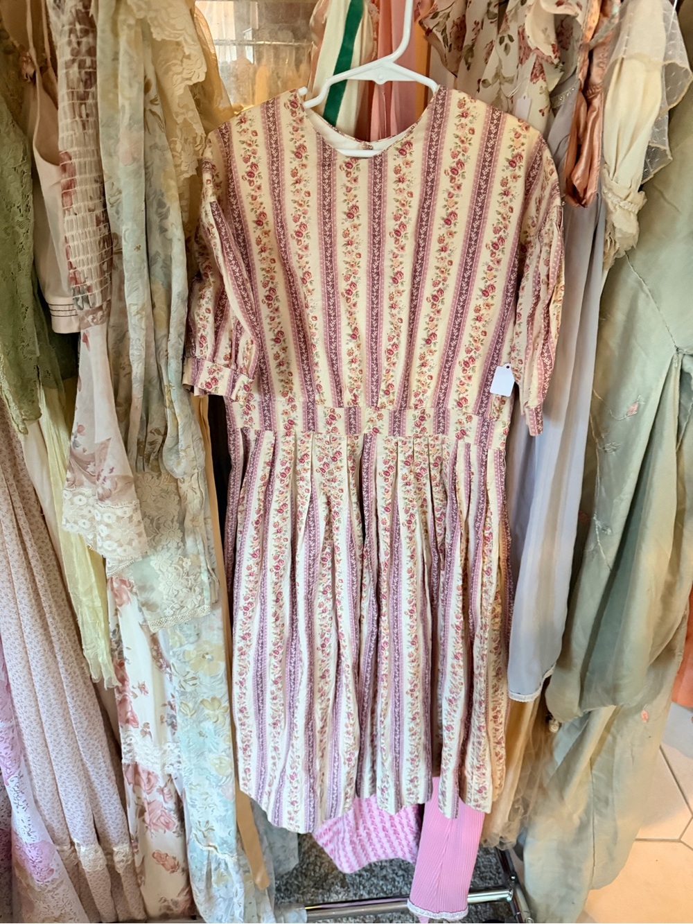 Pink Floral Stripe Pleated Dress
